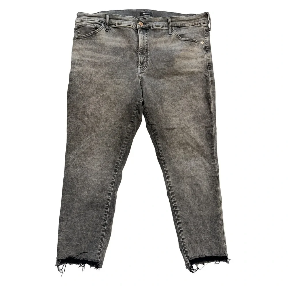 Express Skinny Jeans Womens 18P Gray Charcoal Mid Rise‎ Distressed Stretch 38x27